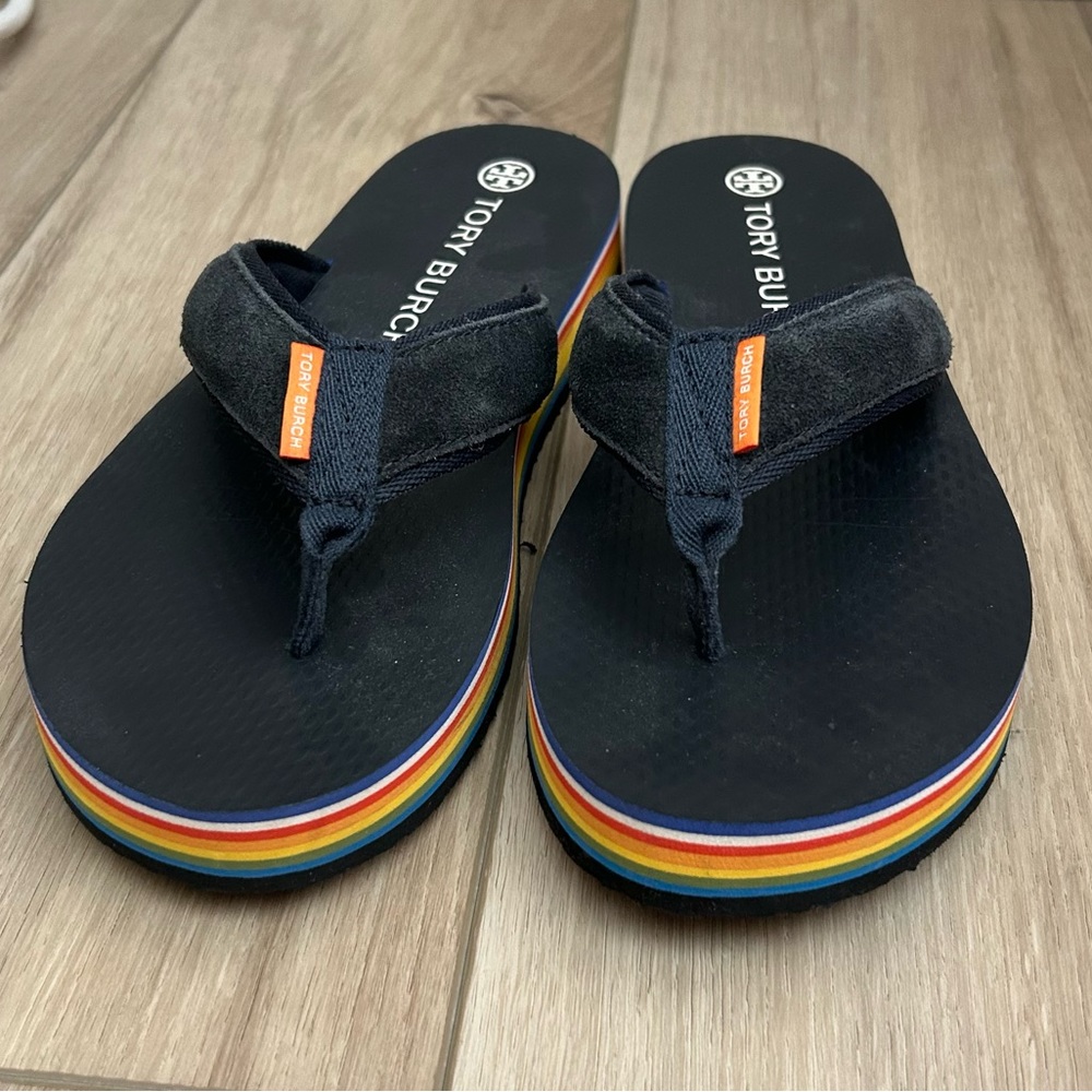 Tory Burch Navy/Rainbow Platform Flip Flops - Size 9